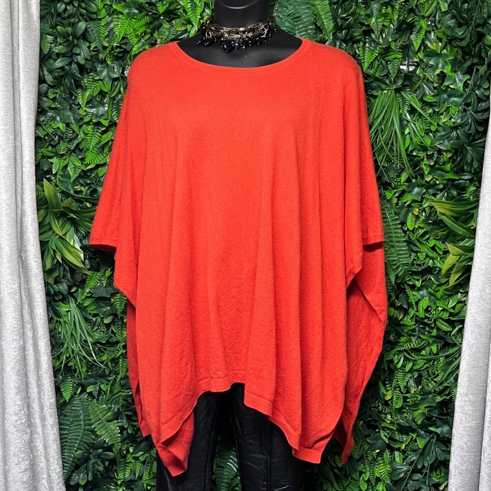 Tommy Bahama Sweater Poncho One Size Large Orange Cashmere ‎ Loose Fit  3240